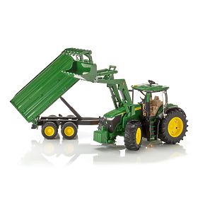 Bruder Traktor John Deere 7R 350 z ładowaczem czołowym i przyczepą tandemową