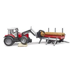Bruder Traktor Massey Ferguson 7480 z ładowaczem czołowym i przyczepą do kłód