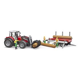 Bruder Traktor Massey Ferguson 7480 z ładowaczem czołowym i przyczepą do kłód
