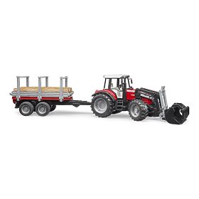 Bruder Traktor Massey Ferguson 7480 z ładowaczem czołowym i przyczepą do kłód