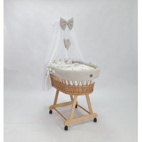 Wiklinowe łóżeczko z wyposażeniem dla niemowlaka - Kwiaty bawełny, TOLO