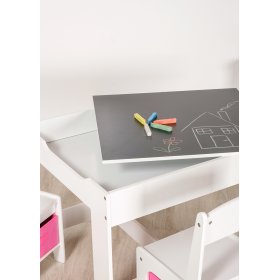 Stół dziecięcy Ourbaby z krzesłami i różowymi pudełkami