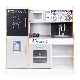 Drewniana kuchnia dla dzieci z dźwiękiem i tablicą kredową LED metalowe akcesoria MDF +3 lata ECOTOY, EcoToys
