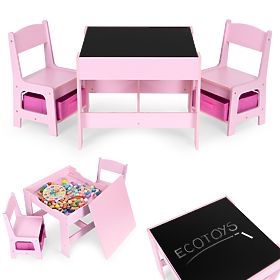 Zestaw mebli dziecięcych stół + 2 krzesła tablica różowa ECOTOYS, EcoToys