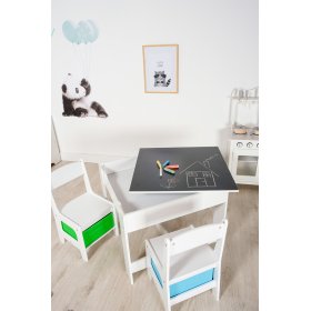 Stół dziecięcy Ourbaby z krzesełkami z niebieskim i zielonym pojemnikiem, SENDA