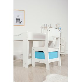Stół dziecięcy Ourbaby z krzesełkami z niebieskim i zielonym pojemnikiem