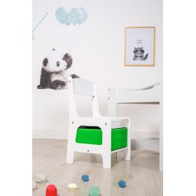 Stół dziecięcy Ourbaby z krzesełkami z niebieskim i zielonym pojemnikiem