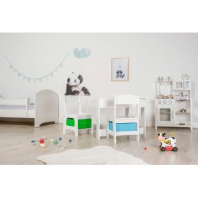 Stół dziecięcy Ourbaby z krzesełkami z niebieskim i zielonym pojemnikiem, SENDA