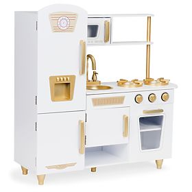 Duża drewniana kuchnia dla dzieci biało-złota ECOTOYS, EcoToys