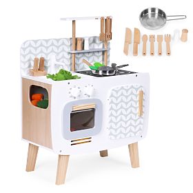 Drewniana dziecięca kuchnia retro piekarnik palniki zlew akcesoria kuchenne ECOTOYS