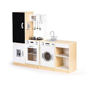 Drewniana kuchnia dla dzieci, oddzielne segmenty XXL, tablica + LED ECOTOYS, EcoToys