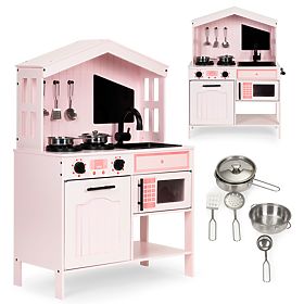 Drewniana kuchnia dla dzieci piekarnik palniki kuchenka mikrofalowa akcesoria ECOTOYS