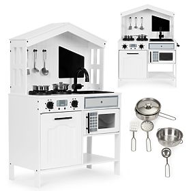 Drewniana kuchnia dla dzieci piekarnik palniki kuchenka mikrofalowa akcesoria ECOTOYS, EcoToys