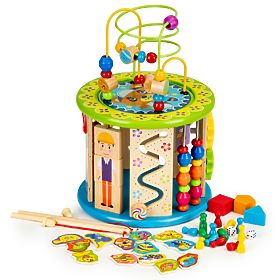 Drewniana edukacyjna kostka z grami i klockami rybołówstwo ECOTOYS