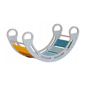 Drewniana huśtawka Montessori - biała z kolorowymi szczebelkami, Ourbaby®