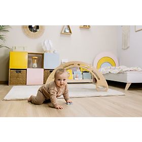Drewniana huśtawka Montessori - naturalna z kolorowymi szczebelkami, Ourbaby®