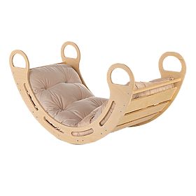 Drewniana huśtawka montessori z beżową poduszką - 85 cm