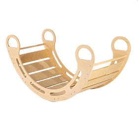 Drewniana huśtawka montessori z beżową poduszką - 85 cm