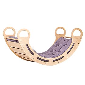 Drewniana huśtawka Montessori z szarą poduszką - 100 cm