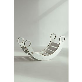 Drewniana huśtawka Montessori z zjeżdżalnią/ścianką wspinaczkową L - biała