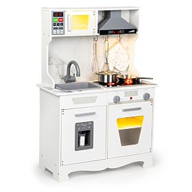 Drewniana kuchnia dla dzieci z dźwiękami i LED + akcesoria ECOTOYS, EcoToys