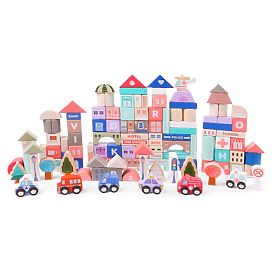 Drewniane edukacyjne klocki miasto z podkładką 115 sztuk ECOTOYS