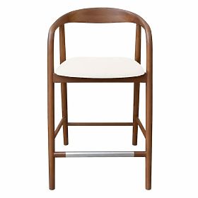 Drewniane krzesło barowe Ludvika 2.0, zaokrąglone, orzech/kremowe