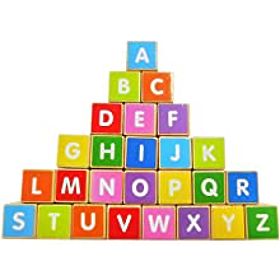 Drewniany pociąg duże edukacyjne klocki alfabet ECOTOYS