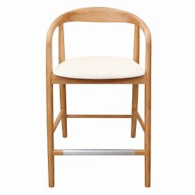 Drewniany stołek barowy Ludvika 2.0, zaokrąglony, naturalny/kremowy