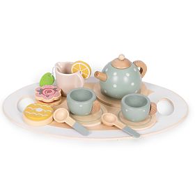 Drewniany zestaw do herbaty czajniczek filiżanki 14 sztuk ECOTOYS