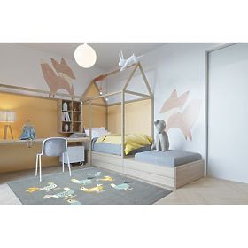 Dywan PASTEL 18413/072 - Kurczaki Koguty Szary Turkusowy