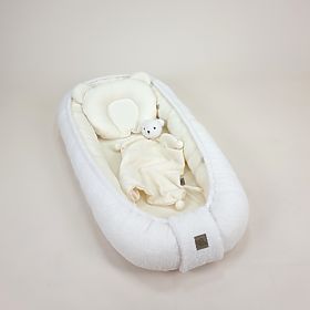 Dziecięce gniazdko Teddy z muślinu i baranka - ecru