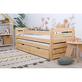 Dziecięce łóżko z wysuwanym łóżkiem i barierką Praktik - naturalne (2), Ourbaby®