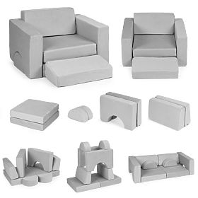 Modułowy fotel dziecięcy DIY 8 miękkich poduszek składany - szary ECOTOYS