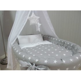 Wiklina łóżko z sprzęt dla kochanie - szare gwiazdy, BabyWorld