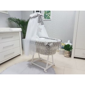 Wiklina łóżko z sprzęt dla kochanie - szare gwiazdy, BabyWorld
