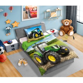 Pościel dziecięca 140x200 cm + 70x90 cm Zielony traktor, Faro