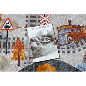 JUNIOR 51986.803 dywanik myjący Koleje, lokomotywa dla dzieci antypoślizgowy - szary, F.H.Kabis