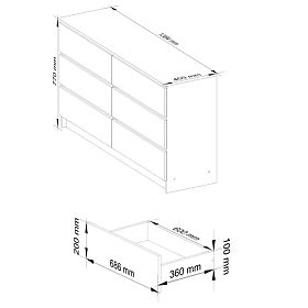 KOMODA K 140 cm 6 SZUFLAD PK BIAŁA / SONOMA