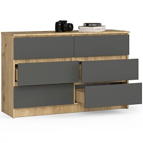 KOMODA K120 6SZ CLP DĄB ARTISAN / SZARY