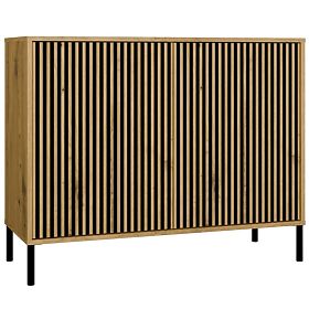 Komoda KAMARO 2D SLIM DĄB ARTISAN Żaluzjowy Front Żłobiony