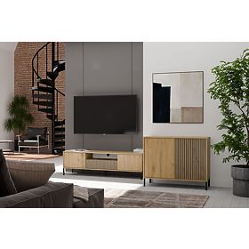 Komoda z żebrowanym frontem Szafka KAMARO 2D Slim / Gładki DĄB ARTISAN Lamele