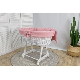 Wiklinowe łóżeczko z wyposażeniem dla niemowlaka - różowe, Ourbaby