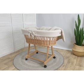 Wiklinowe łóżeczko z wyposażeniem dla niemowlaka - beżowe, Ourbaby