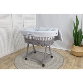 Wiklinowe łóżeczko z wyposażeniem dla niemowlaka - szare
