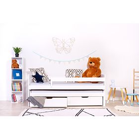 Dziecięce łóżko z wysuwanym łóżkiem i barierką Praktik - Białe