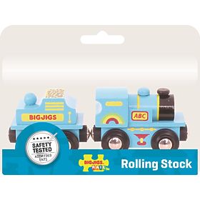 Maszyna Bigjigs Rail Blue z tendrem + 2 szyny