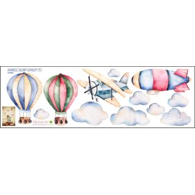 Dekoracja na ścianę - Balony i samoloty, Mint Kitten