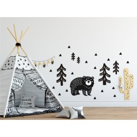 Dekoracja na ścianę - Niedźwiedź w lesie czarny , Mint Kitten