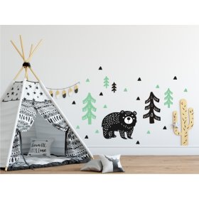 Dekoracja na ścianę - Niedźwiedź w lesie miętowo-czarny , Mint Kitten